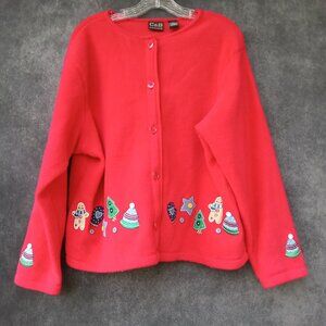 Croft & Barrow CB Sport Womens Christmas Holiday Sweater‎ Fleece Cardigan Sz.PXL
